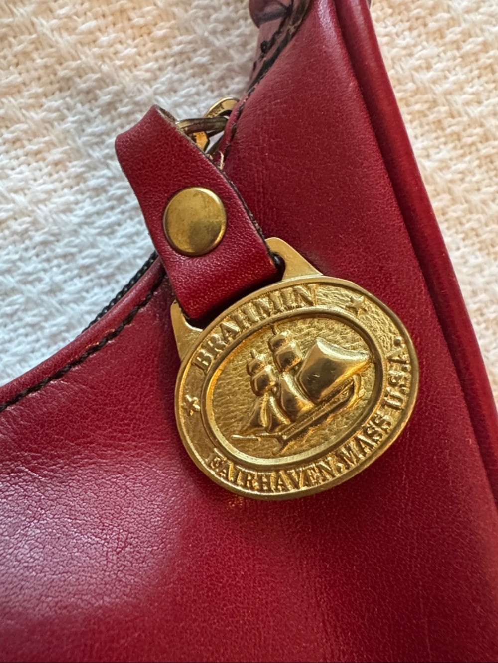 Brahmin Vintage Red Leather Baguette Shoulder Bag Y2K Minimalist Mini Hobo - Picture 3 of 14